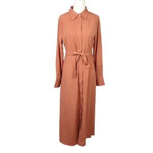 Brave Soul rust orange long sleeve midi shirt dress S